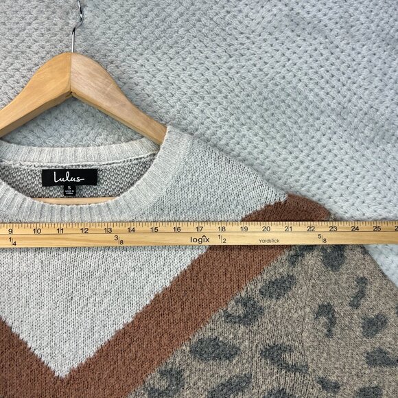Lulus Womens Sweater Chevron Leopard Print Crewneck Relaxed Oversized Cozy Small - Picture 10 of 13